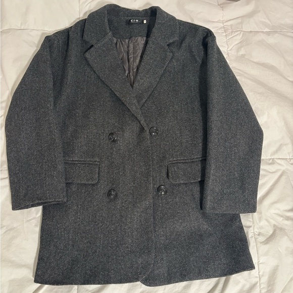 Women's Double-Breasted Gray Coat - Picture 2 of 7